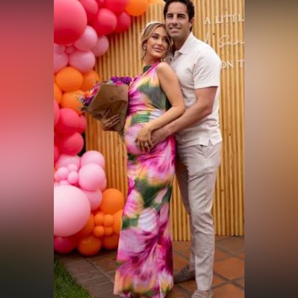 Misa Los Angeles Vibrant Pink and Green Dress